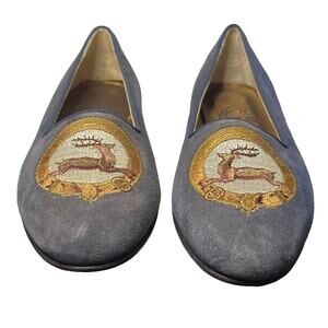 Wathne Vintage Blue Suede Embroidered Deer flats size 6 m